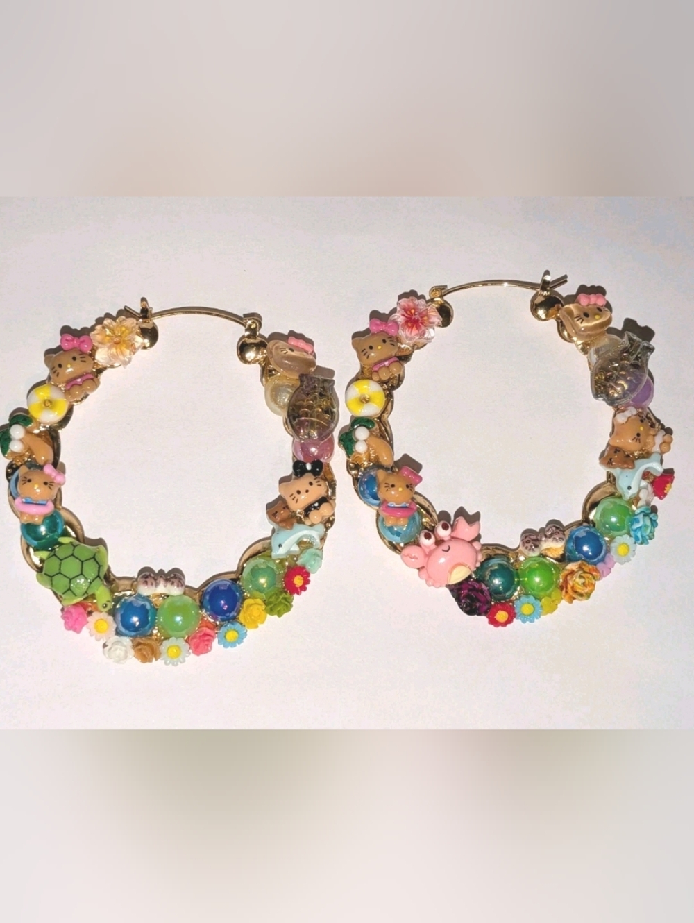 Kitty Under The Sea Hand Crafted Large Hoop Earring - Picture 17 of 17